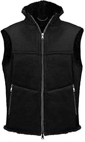 CHRIST Chaleco Casual de Piel de Cordero para Hombres Abrigo Deportivo Moderno para Caballero de Piel de Oveja Invierno y otoño – Negro o marrón, Talla 58