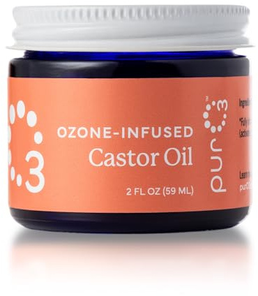 PurO3 Ozonated Castor Oil – Pure, Natural, Organic Skincare for Face & Body – Oxygenated Healing Lotion, Moisturizer & Beauty Cream in a Glass Jar – O3 Therapy Salve, 2 oz