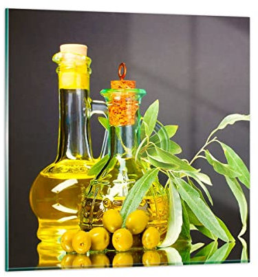 Quadro su Vetro Bottiglia vaso oliva olio Stampe da Parete in Vetro 30x30cm Quadri Moderni Soggiorno Camera da Letto Cucina 1 pezzo Piccoli Decorazione Murale Wall Art Grafica Immagini GAC30x30-2168