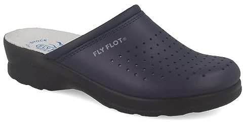 Fly Flot | Woman Professional, Zoccoli Sanitari Donna, Ciabatta con Tomaia in Pelle Forata, Sottopiede in Pelle Scamosciato, Blu, 41