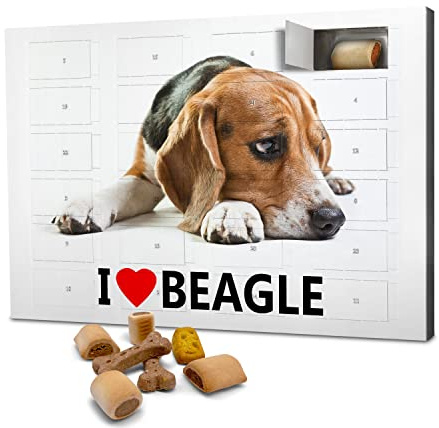 printplanet Hunde-Adventskalender mit Leckerlis - Motiv I Love Beagle - Weihnachtskalender für Hunde - 2026