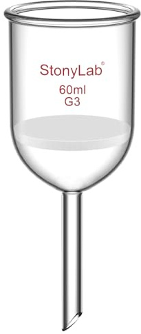 StonyLab Borosilicate Glass Embudo de Filtración Buchner con Frita Fina(G3) Buchner Funnel, Diámetro del Disco de 46mm, Profundidad de 60mm - 60ml