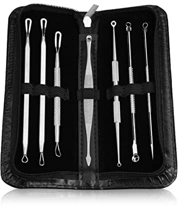 Glamza 7-Piece Blackhead Remover Tool Kit, Professional Stainless Steel Acne Extractor Set for Blackheads, Whiteheads, Pimples, and Blemishes - Safe, Easy-to-Clean, for Facial Skin Care