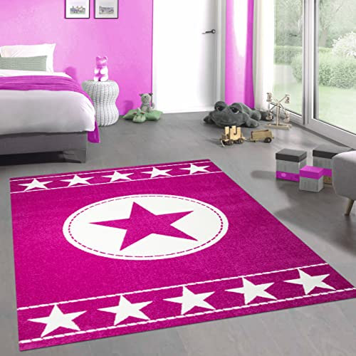 CARPETIA Kinderteppich Spielteppich Kinderzimmer Teppich Stern pink Creme Größe 120x170 cm
