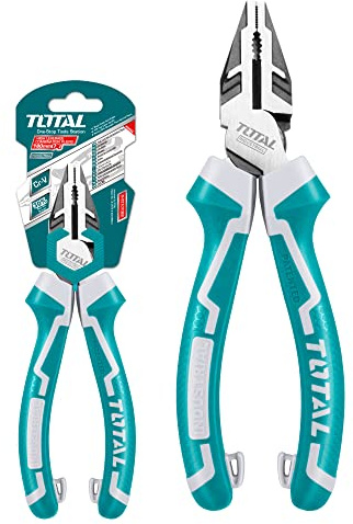 Total - Alicate Universal Reforzado - 200 mm - Mango Bimaterial Ergonómico - Resistente al Óxido y a la Corrosión - Ideal para trabajos de Construcción, Reparación o Mecánica - Acero Cromo Vanadio