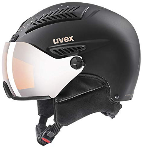 uvex hlmt 600 Visor - robuster Skihelm für Damen und Herren - mit Visier - mit Komfortverschluss - wmn Black matt - 55-57 cm
