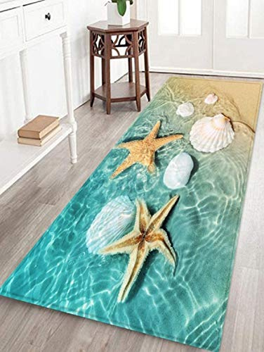 Woamoy Badematte aus Memory-Schaum, rutschfest, saugfähig, super gemütlich, Samt, Badezimmerteppich, maschinenwaschbar (Strand Seestern2)