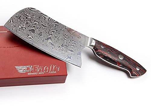 Eagle U-Grip - Chinesisches Kochmesser 16 cm - Voll-Damaststahl 108 Lagen/Heftschalen: G10 schwarz-rot-weiß