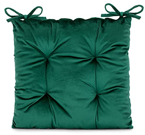 AmeliaHome Stuhlkissen mit Bändern 40x40 cm Sitzkissen Samt Velvet Optik Aleksa Flaschengrün