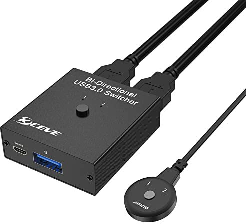 USB 3.0 Switch, 2 en 1 sortie/1 entrée 2 sorties Bidirectionnel USB Commutateur pour 2 Ordinateurs Partager 1 Périphérique USB, Tel Que Scanner Clavier Clés USB Disques durs Souris Casque