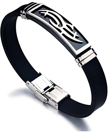 TYUTYU Mode Charm Schmuck Edelstahl Flamme Silikon Armband Männer Vintage Titan Stahl Manschette Gummi Armband (Length : 20.5cm, Metal Color : B049)