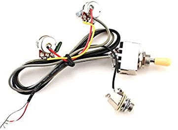 Alnicov Guitar Wiring Harness Set Prewired 3 Way Toggle Switch 1T1V 500K Pots Wiring Harness Kit with 6.35 Output For LP Electric Guitar