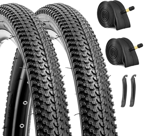 26-inch Mountain Bike Tires Set: Hycline 2-Pack 26x2.125 inch (57-559mm) Folding Replacement Puncture-Resistant Bicycle Tires and Pair 26-inch Inner Tubes with Tire Levers for MTB Off-Road Bike