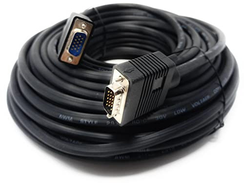 DRUT 25m VGA to VGA Cable 15 pin SVGA Male to Male for Monitor Computer PC Laptops TV Projectors Extension Lead, HD15 All Data Pins Connected 82ft Black