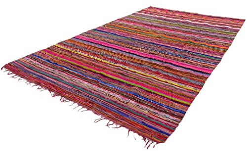 MAM Treasures Chindi-Teppich, Flickenteppich, Heimdekoration, böhmischer indischer Teppich, Bodendekoration, bunt, Baumwollteppich, Wohnzimmerteppich, Badezimmerteppich, Überwurf, Teppich (braun, 60 x