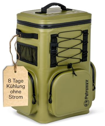 Petromax Kühlrucksack | 8 Tage Passive Kühlung ohne Strom (192 Stunden) | Rückenpolsterung | stabil | wasserdicht und auslaufsicher| leicht und ergonomisch | Flaschenöffner