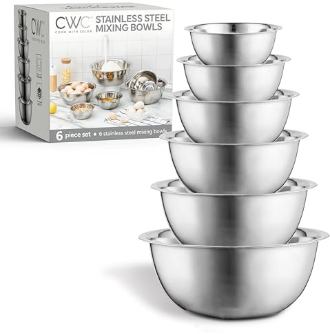 COOK WITH COLOR Stainless Steel Mixing Bowls Set - Nesting Bowls, 6 Pieces, Silver