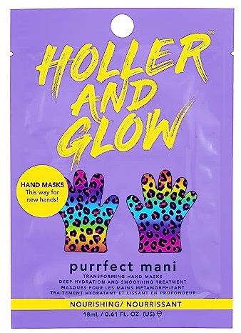 Holler And Glow Purrfect Mani Hydrating Printed Hand Masks, Enriched with Argan Oil & Vitamins B3, B5, C & E, Nourishing, Brightening & Smoothing Treatment for Deep Hydration, 18 ML