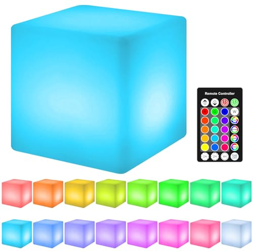 LED Cubo Luz Nocturna Recargable Cuadrado Lámpara de Noche Luces de Control Remoto con 16 Colores y 4 Modos y 3 Temporizaciones, Lámpara de Mesa LED para Jardín Camping Dormitorio (10cm)