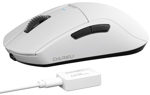 DAREU A950pro 4K Wireless Gaming Mouse: 55 g Ultraleicht, 4 kHz Abtastrate, Optischer Sensor PAW3395, 5 Programmierbare Tasten, Unterstützt 15-minütiges Schnellladen und Tri-Mode-Verbindung (Weiß)