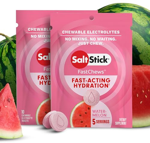 SaltStick Fastchews, Electrolyte Replacement Tablets for Rehydration, Exercise Recovery, Youth & Adult Athletes, Hiking & Sports Recovery, 2 x Packets of 10 Tablets (Watermelon)