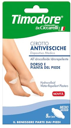 Timodore, Anti-Blasenpflaster, mittelgroß, für Rücken und Fußsohle, helfen bei der Beseitigung der Blase, absorbieren überschüssige Flüssigkeiten, 100% Made in Italy, dermatologisch getestet, 5 Stück