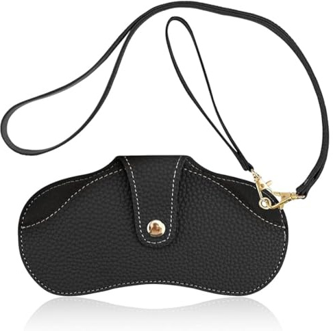 KGDUYC Brillenetuis für Damen,Brillenetui aus PU-Leder, tragbar, zum Aufhängen, weiches Leder, Kratzfest und verschleißfest, Sonnenbrillenetui (schwarz)