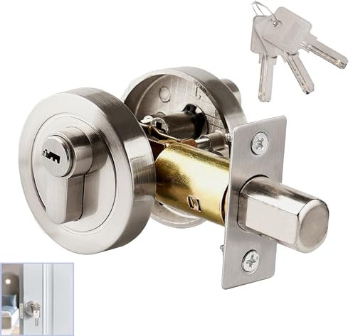 sdhiiolp Single Cylinder Deadbolt, Round Deadbolt Lock, Zinc Alloy Door Locks with Keys, Invisible Modern Door Locks for 35-50mm Front Door, Entrance Door, Passage Door, Bedroom Door (Silver)
