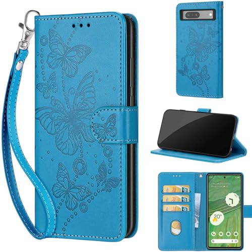 Handyhülle für Google Pixel 6A Hülle, Blau | Stoßfeste Flip Schutzhülle, Kartenfächer, Standfunktion,Magnetisch, Kunstleder, Klappbar Brieftasche