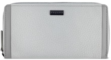 bugatti Sina Lange Reißverschluss-Damenbörse aus echtem Leder, Geldbörse Frauen, hellgau