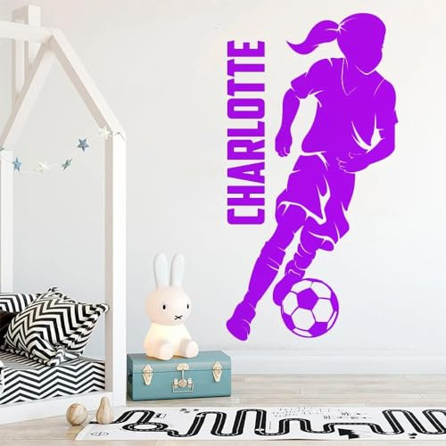 Personalisierte Namens-Wandaufkleber, Benutzerdefinierter Name -Fußball-Dribble-Wandaufkleber, Heimdekoration, Wanddekoration, Fußball-Frauen, Schlafzimmer-Dekor-Tapete(57x108cm)
