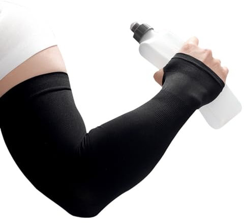 TQQEPOOL Manguitos Protección Solar Para Hombres Y Mujeres,Manguitos Transpirables Que Absorben Humedad,Manguitos Compresión Para Fútbol,Golf Y Voleibol (Color : [Fingered] Black, Size : Plus Size)
