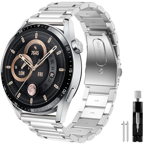 Syxinn 22mm Edelstahl Armband Kompatibel mit Huawei Watch GT 2/3/4 46mm/GT 2/3 Pro/2e Armband Metall Uhrenarmbänd für Galaxy Watch 3 45mm/Gear S3 Frontier/Classic