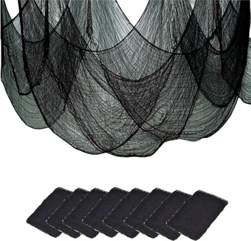 Sunlisky Halloween Creepy Cloth - 8 Pack Black - 76x30 Inch Cotton Gauze Fabric - DIY Spooky Decor for Haunted House,Spider Web,Ghost - Indoor Outdoor Halloween Party Decorations