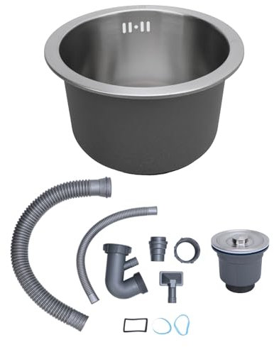 Fregadero de Cocina Redondo Abatible, Fregadero de un Tazón a Prueba de Salpicaduras de Acero Inoxidable 304 Negro de 11,02 X 7,1 Pulgadas, Diámetro Interior de 9,25 Pulgadas,