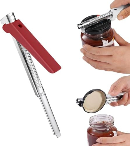 Deckelöffner für Senioren & Arthritis-Hände, Edelstahl Glasöffner mit Verstellbarem Griff, Leicht Kraftsparend Öffnen von Einmachgläsern & Flaschen (Rot-1 STÜCK)