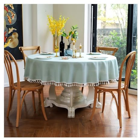 Epinki Tischtuch Rund, Blau Grün Tischdecken Einfarbig mit Quaste Polyester, Tischtuch für Biertisch Abwaschbar für Esszimmer, Garten, Party, Hochzeiten oder Haushalt, 200CM