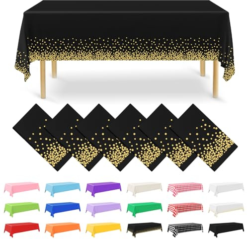 NACHLYNN 6 Stück Einweg Tischdecke 137 x 274 cm Gold und Schwarz Rechteckige Tischabdeckung Wasserdicht Gartentischdecke für Festivals Party Hochzeiten Brautpartys Geburtstag Dekorationen