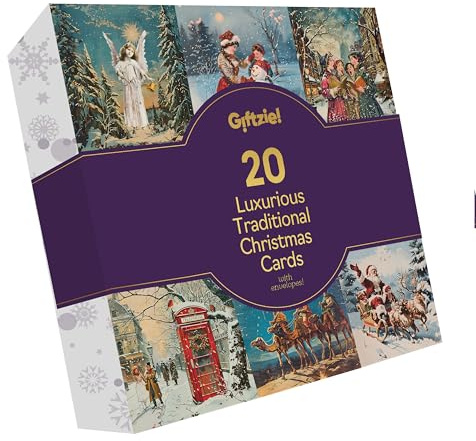 Paquete múltiple de tarjetas de Navidad de lujo, escenas festivas de temporada, paquete de 20 tarjetas de Navidad y sobres para mujeres y hombres, caja de tarjetas de felicitación de Navidad de 145 mm