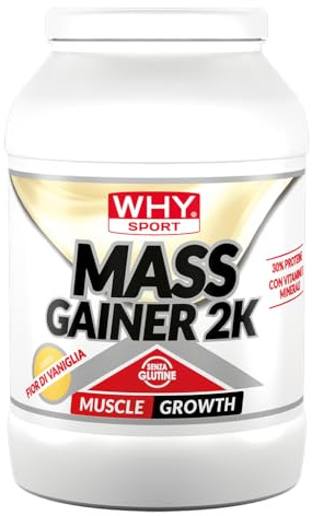 WHY SPORT MASS GAINER - Integratore Alimentare con Proteine - Vitamina C - Vitamina B6 e Sali Minerali - Senza Glutine - Gusto Fior di Vaniglia - 2 Kg