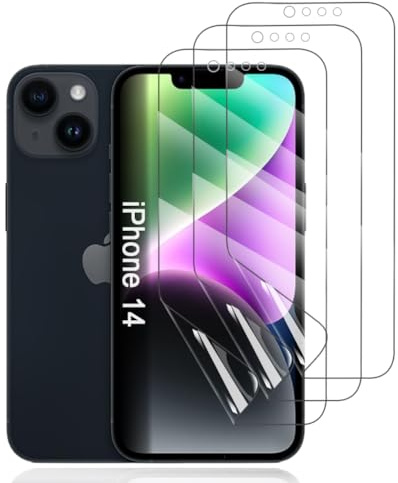 Hhfcryst Pellicola Idrogel Protettiva per iPhone 14, 3 Pezzi HD Trasparente Morbido TPU Protezioni per Lo Schermo(Non Vetro Temperato)