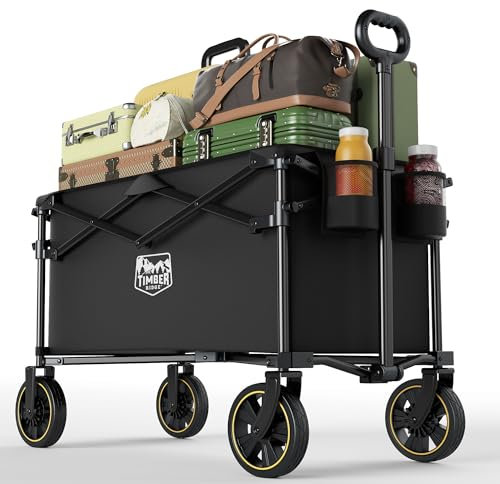TIMBER RIDGE Carrello Pieghevole Spiaggia 200L con Portabevande Manico Regolabile, Carrello da Giardino per Tutti i Terreni Esterni Campeggio Portata 100kg