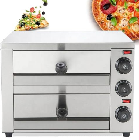 XNZJHPP Commercial 12 16 Electric Pizza Oven,Indoor 2-Layers Pizza Maker,Countertop Stainless Steel Oven w/Timer for Restaurant Home Potluck (16in)