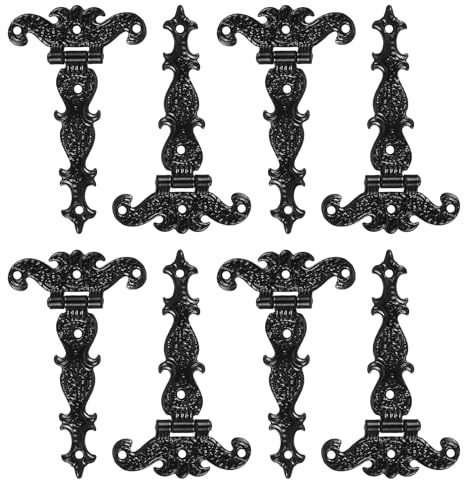 sourcing map 3.5 Inch Door Tee Hinge, 8Pcs T-Strap Hinges Retro Decorative Hinge for Wooden Fences Yard Doors Barn Gate Wooden Box, Black