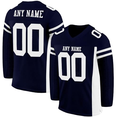 Generisch Individuelles American Football Trikot Personalisiert Name Nummer Spieltrikots Langarm T-Shirts Schnelltrocknend Rugby Trikots Damen Herren Junge Mädchen Kinder Oberteil 2-7