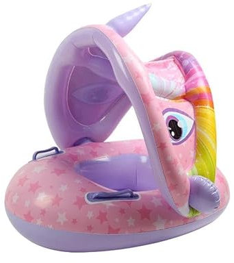 ACTOYS Flotador Bebe con Sombrilla, Flotador Bebe 6 7 8 9 10 11 12 Meses, Boia Bebe con Parasol, Flotadores para Bebes Unicornio, para Piscina (Unicornio A)