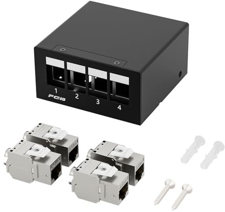 FGB 10 Gbps CAT7 Patch Panel 4 Port with 4x CAT.7 RJ45 Keystone Jack Module, STP Patch Panel Distribution Panel for Network LAN DSL, Compatible CAT6 CAT6a CAT7 CAT8 Installation Cable Network Cable