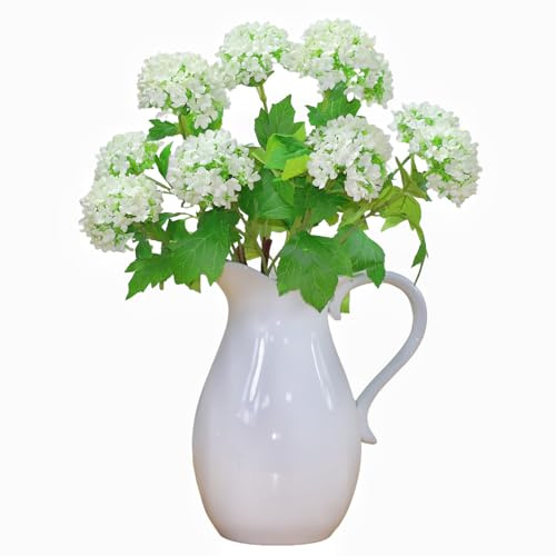EUEUZLT Fleurs de viorne artificielles en forme d'hortensia de 70 cm avec 3 têtes de fleurs réalistes de 8 cm, 7 couleurs pour décoration d'intérieur et de mariage toute l'année (blanc)