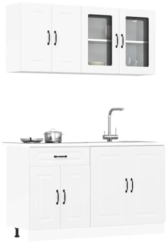 Emmtore 4-TLG. Küchenschrank-Set Holzwerkstoff, Küchenzeile Einbauküche,Schrank-Set,Unterschrank, Küchenschrank,Hängeschrank,Weiß