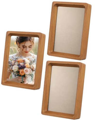 uxcell 3 x 4inch Natural Wood Photo Frames, 3pcs Mini Wooden Finish Picture Frame Tabletop Photo Frame with Mat for Desktop Display Wall Mounting, Teak color